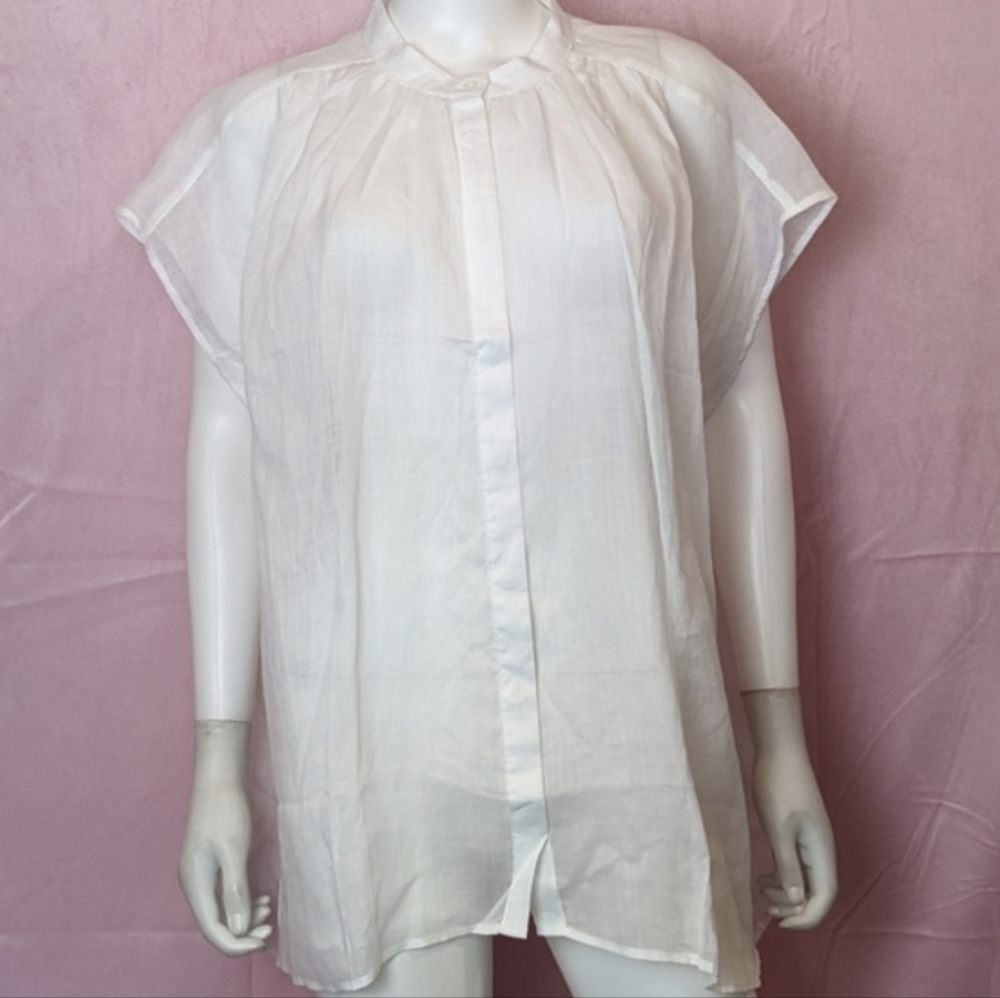 Banana Republic 100% Ramie Short Sleeve White Button Up Shirt size XXL
